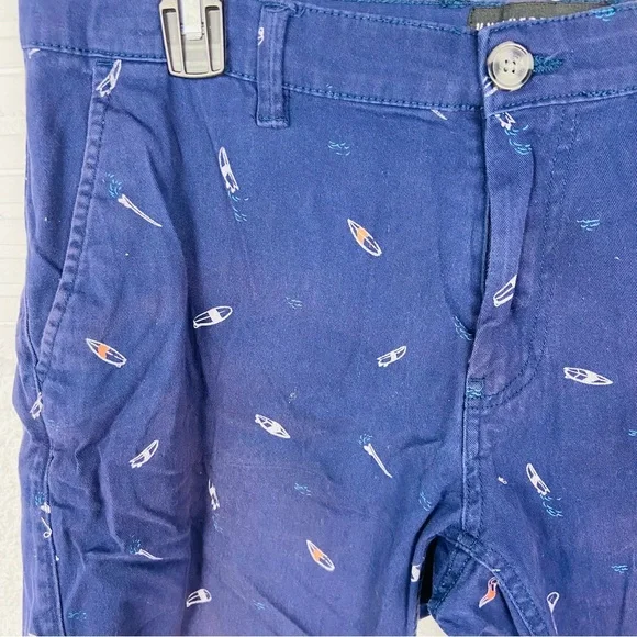 Knickerbocker navy Blue Flat Front cotton stretch surfboard print Shorts SZ 33 - Picture 5 of 11